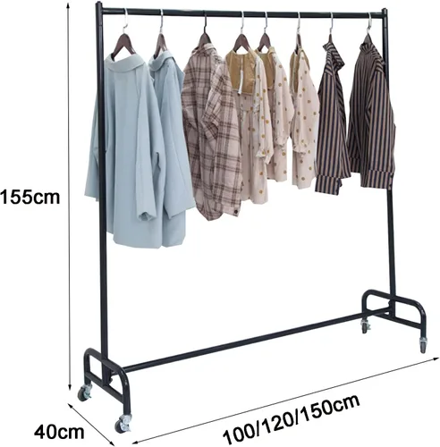 Miniatura 4 de Perchero de ropa de un solo riel con ruedas, riel de ropa de metal resistente comercial, perchero de ahorro de espacio para dormitorios y boutiques