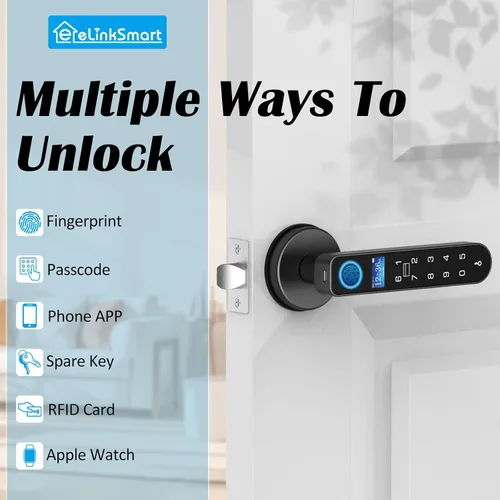 Miniatura 3 de Cerradura de puerta de entrada sin llave con código RFID tarjeta NFC APP Keypad, manija de puerta interior biométrica inteligente automática