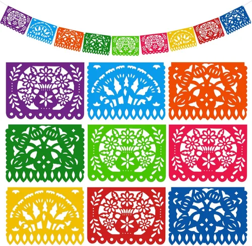 Miniatura 14 de DomeStar - Decoración de fiesta mexicana, pancarta de papel picado de plástico de 18 pies, banderines de fiesta de Cinco de Mayo para suministros