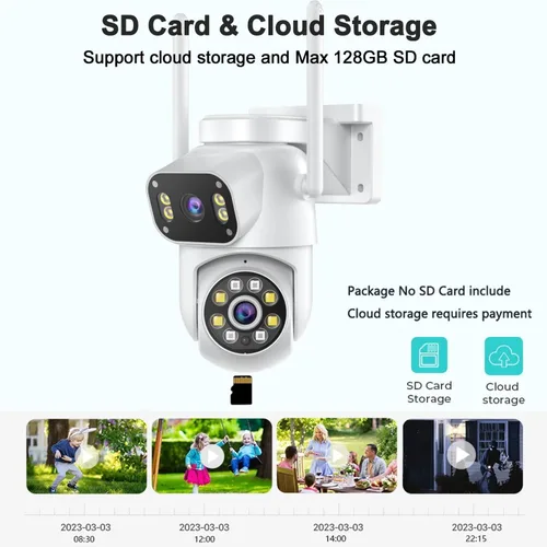 Miniatura 7 de Cámara de seguridad inalámbrica de doble lente de vigilancia para exteriores e interiores, cámara PTZ WiFi de 2.4 GHz para seguridad del hogar