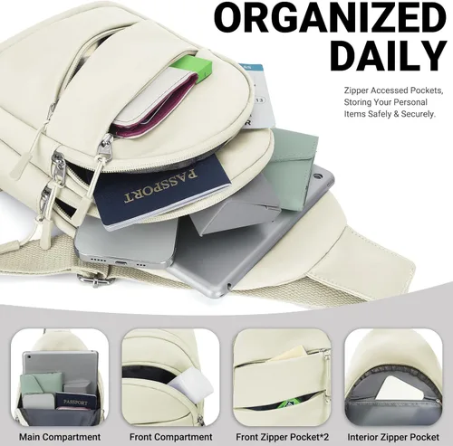 Miniatura 4 de Tuwubi Bolsos cruzados para mujer, bolsa para hombres, mochila pequeña de senderismo antirrobo, ligera para viajes al aire libre (M, beige)
