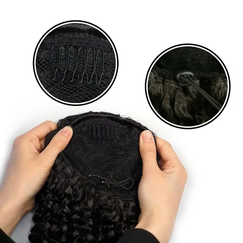 Miniatura 4 de Cola de caballo con cordón para mujeres negras, rizado de 16 pulgadas, extensiones de cola de caballo negro natural (1b)