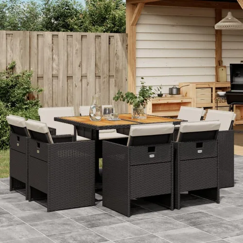 Miniatura 15 de 9 Piece Patio Dining Set with Cushions Black Poly Rattan Outdoor Furniture Set for Garden Backyard Balcony Porch