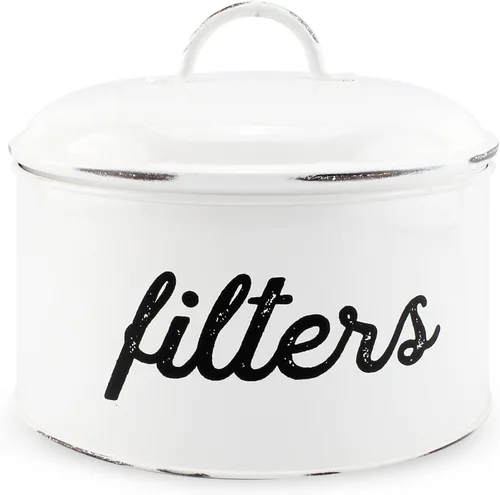 Miniatura 6 de AuldHome Design Soporte para filtro de café (negro), contenedor de almacenamiento de filtro de esmalte en diseño moderno de esmalte de granja