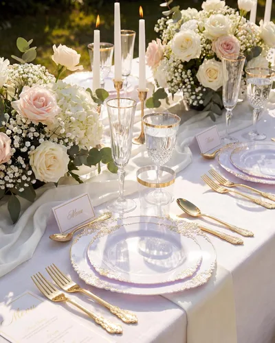 Miniatura 2 de Nervure - 150 piezas de platos de plástico negro transparente con borde dorado y cubiertos de plástico dorado, desechables, para boda, fiesta