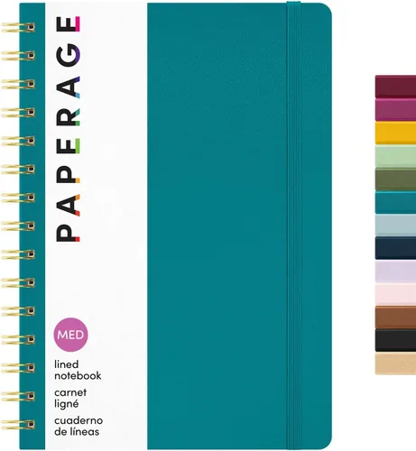 PAPERAGE - Libreta espiral con líneas, (color turquesa), 160 páginas, diario de tapa dura para mujeres y hombres, tamaño mediano de 5.5 x 8 pulgadas
