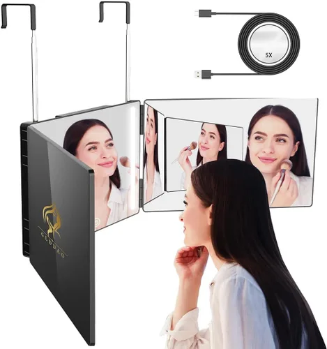 Espejo de Tres Vías para Trenzar Cabello con Luz LED Espejo Tríptico 360 para Mujeres para Trenzar Cortes de Cabello para Hombres Autocorte Afeitado