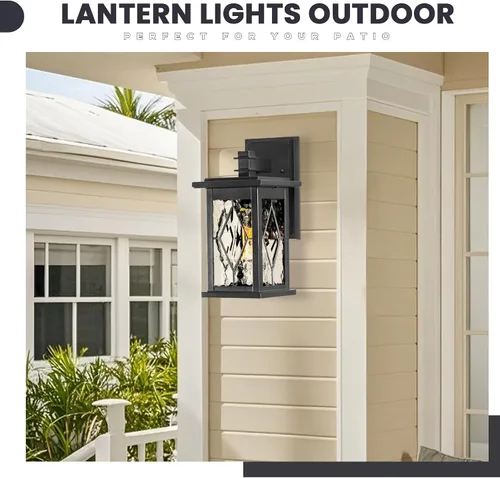 Miniatura 6 de Aplique de pared al aire libre con ondas de agua negro mate, pantalla de vidrio hecha a mano, impermeable, luz de porche al aire libre, montaje