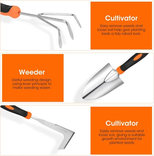 Miniatura 4 de Gartden Tools, 10 herramientas de jardín de acero inoxidable para jardinería con mango ergonómico antideslizante, herramientas de mano de jardín