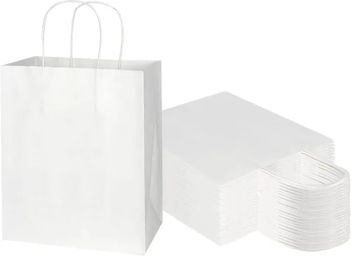 Miniatura 11 de Toovip - Paquete de 50 bolsas de papel kraft negro mediano de 8"x4.75"x10" con asas a granel, bolsas de papel para envolver regalos para recuerdos