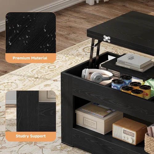Miniatura 9 de UNIQUITE Mesa de centro elevable de 40 pulgadas, mesas auxiliares de elevación multifunción 4 en 1 con almacenamiento y compartimento oculto, mesas