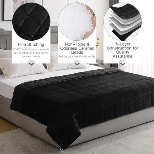 Miniatura 4 de Lofus Manta pesada para adultos (15 libras, 48 x 72 pulgadas), manta pesada lavable a máquina, mantas suaves con peso para aliviar el estrés y Negro