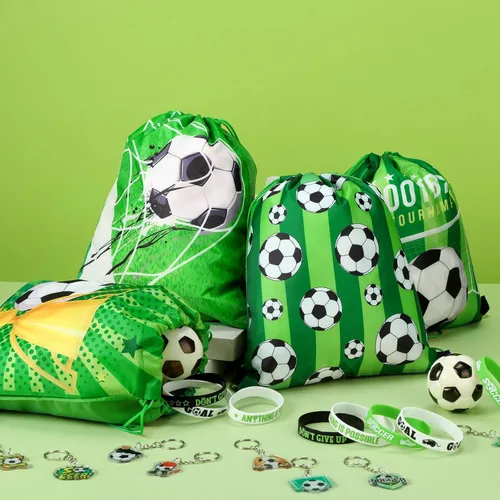 Miniatura 3 de Talltalk Juego de 48 piezas de regalos de fiesta de fútbol para niños, regalo de equipo de fútbol, 16 juegos de bolsas de golosinas verdes, mochila