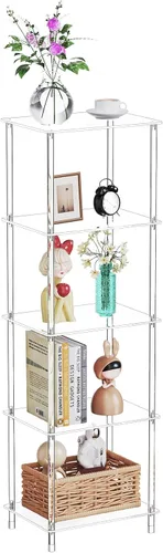 Miniatura 11 de Mesa auxiliar de acrílico transparente, mesa auxiliar de 3 niveles para sala de estar, mesitas de noche pequeñas para dormitorio, juego de 2, mesa
