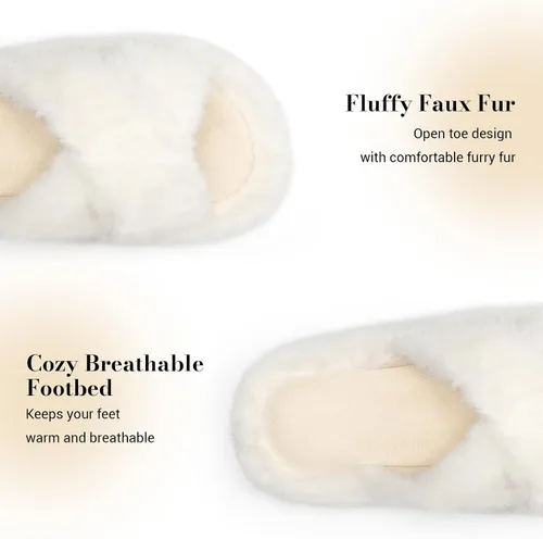 Miniatura 4 de Pantuflas mullidas para mujer, con banda cruzada, zapatos de casa para mujer, espuma viscoelástica, puntera abierta, silenciosas