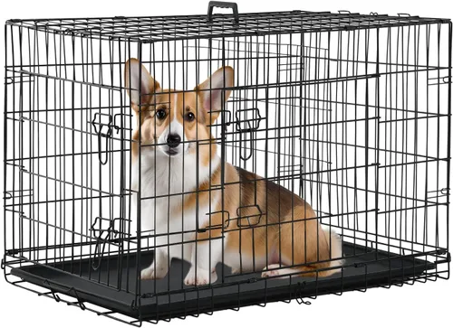 Miniatura 20 de PayLessHere Jaula grande para perros medianos y grandes, jaula de metal para perros de doble puerta, plegable, para interiores y exteriores