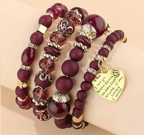 Miniatura 4 de Pulseras apilables de cuentas para mujer, estilo retro, con borlas de varias capas, de colores mixtos, juego de pulseras de cuentas tejidas