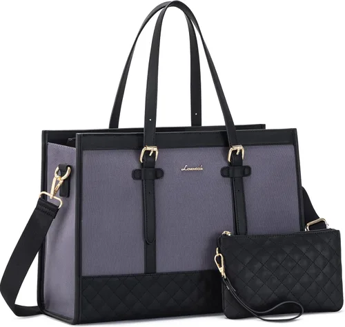 Miniatura 32 de LOVEVOOK Bolsa para Laptop para Mujeres de 15.6 pulgadas Bolsa Tote de Lona para Laptop, Bolsa de Trabajo de Gran Capacidad con Cartera de Mano