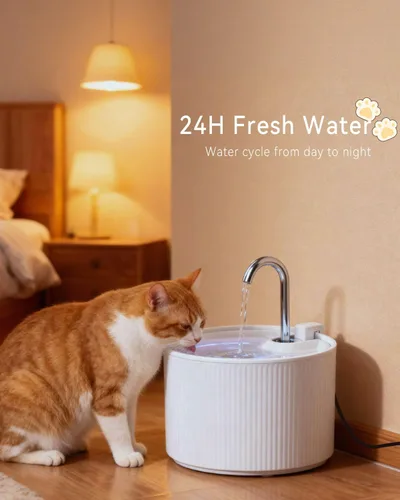 Miniatura 3 de Fuente de agua de cerámica para gatos, fuentes para gatos de 2.2 L/74 onzas para beber en interiores, fuente de agua para mascotas con bomba ultra