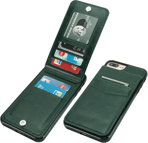 Miniatura 13 de KIHUWEY Funda tipo cartera para iPhone 7/8 Plus con tarjetero de crédito, cierre magnético de cuero de primera calidad, resistente funda protectora