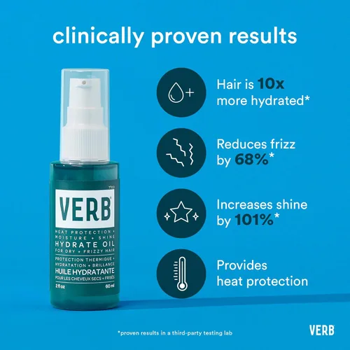 Miniatura 3 de VERB Hydrate Oil - Add Moisture -Increases Shine - Smooth Frizz - Heat Protection for Dry + Frizzy Hair - Amber + Warm Jasmine Scent