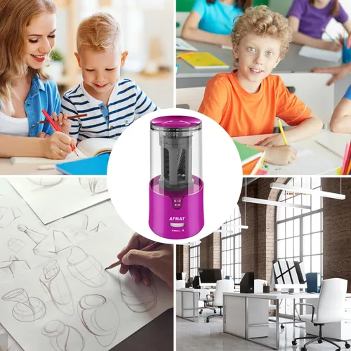 Miniatura 7 de AFMAT Sacapuntas Eléctrico para Lápices de Colores, Parada Automática, Afilado Rápido en 3s, Sacapuntas de Agujero Grande con Enchufe para Lápices