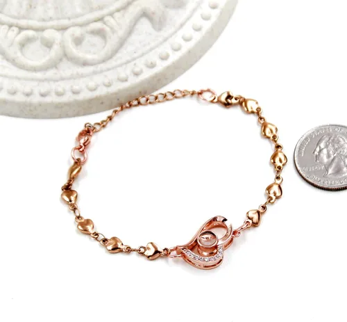 Miniatura 6 de Pulsera de cadena de corazón personalizada con texto en inglés "I Love You in 100 Language", regalos para mamá, esposa, novia