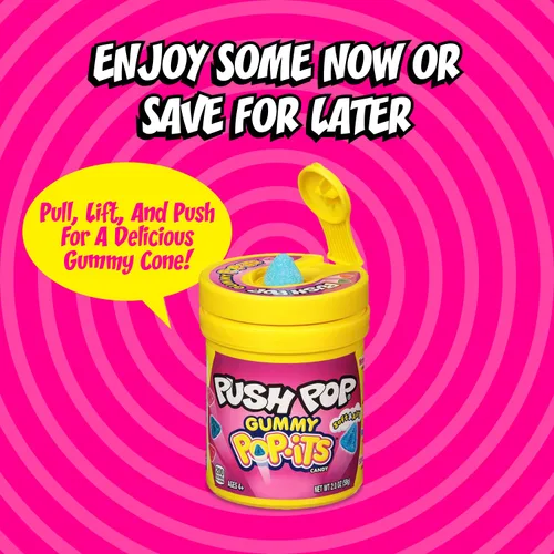 Miniatura 5 de Push Pop Pop-Its - Gomitas de caramelo, 8 unidades envueltas individualmente en varios sabores afrutados, caramelos masticables divertidos