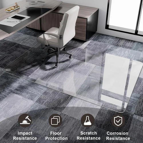 Miniatura 5 de GLSLAND Tapete para silla de vidrio templado, 54 x 32 pulgadas, protector de suelo de oficina resistente para suelos de madera dura y alfombras
