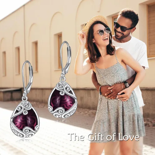 Miniatura 71 de Aretes colgantes con forma de lágrima de filigrana de piedra lunar de plata de ley 925 con cierre de palanca para mujer, regalos de joyería