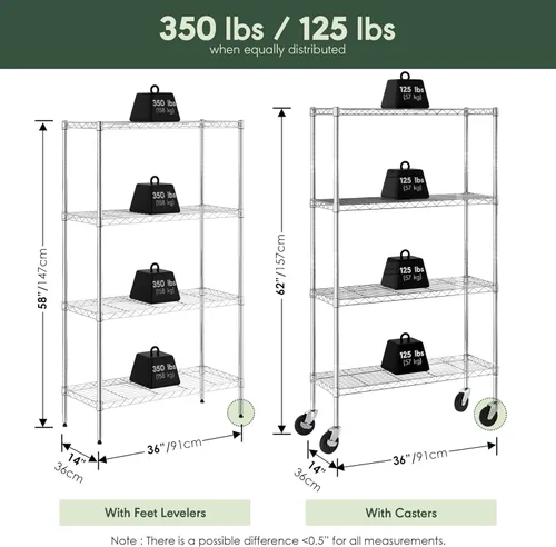Miniatura 6 de Furinno Wayar - Carrito de almacenamiento de metal de 4 niveles con ruedas, 36 x 14 x 58 pulgadas, acero inoxidable