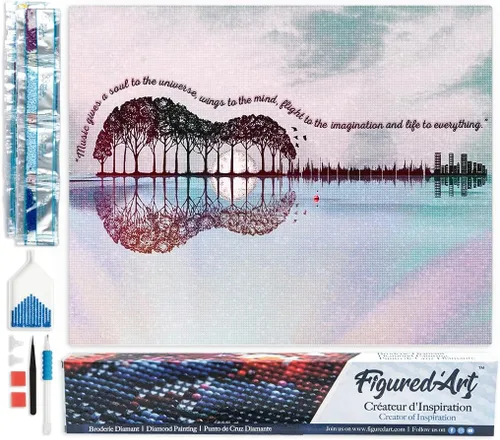 Miniatura 11 de Figured'Art Kit de arte de pintura de diamantes para adultos de 16 x 20 pulgadas, taladro cuadrado completo 5D en el lago, lienzo enrollado