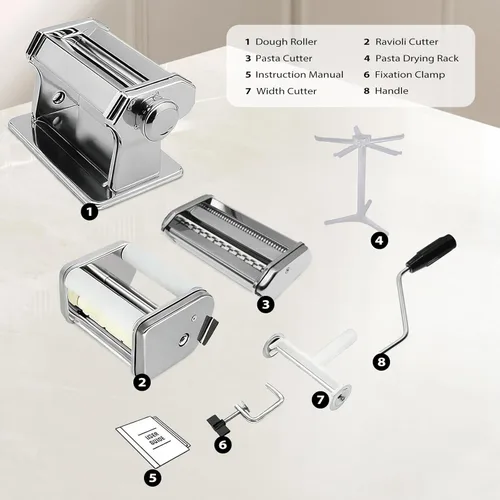 Miniatura 2 de MZTOGR Máquina para hacer pasta con 9 ajustes de grosor ajustable, máquina de fideos 2 en 1, incluye cortador de pasta, accesorio para máquina