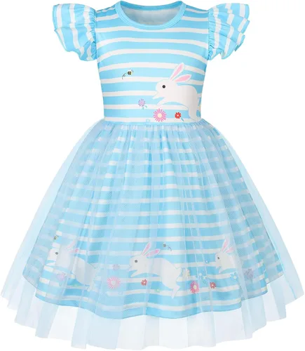 Miniatura 17 de WonderBabe Vestido de tul para niñas pequeñas, traje de unicornio, manga con volantes, ropa de cumpleaños, vacaciones, falda tutú casual de sirena