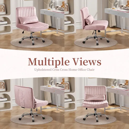 Miniatura 9 de Silla cruzada de terciopelo con ruedas, silla de oficina de lujo con patas cruzadas, cómoda silla de escritorio para oficina en casa, silla de Rosa