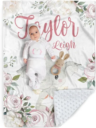 Miniatura 18 de Manta de bebé personalizada, manta de felpa suave con respaldo de puntos de doble capa para niños y niñas, nombre personalizado con diseño de animal