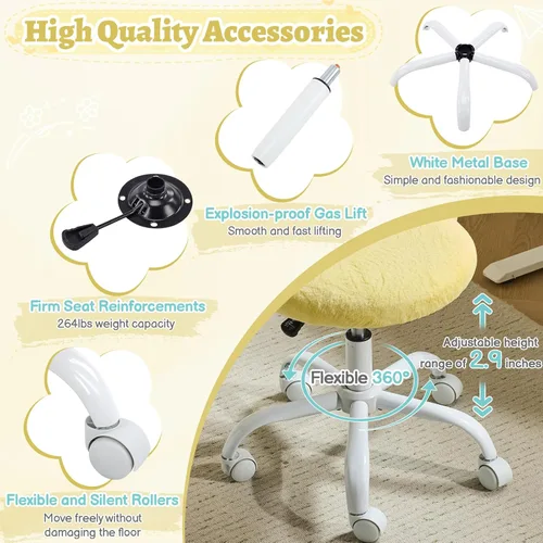 Miniatura 7 de VINGLI Silla de tocador pequeña con ruedas de piel sintética para niñas, bonita silla de escritorio de oficina sin brazos de altura ajustable