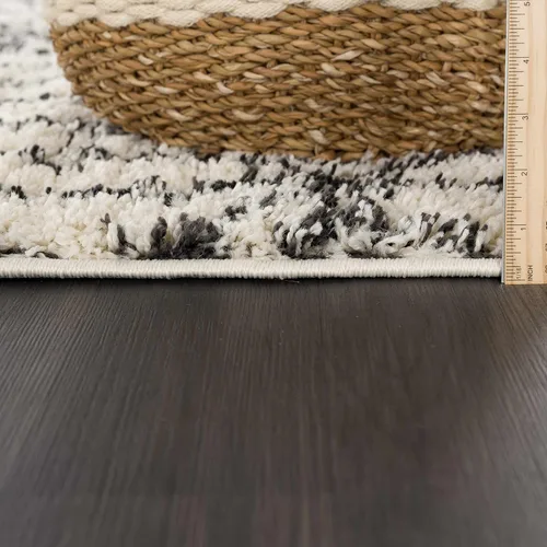 Miniatura 14 de Hauteloom, Duncans - Alfombra de estilo granja de pelo mullido para sala y dormitorio, con borlas - Beige, carbón, gris - 2 pies 7 pulgadas x 7 pies