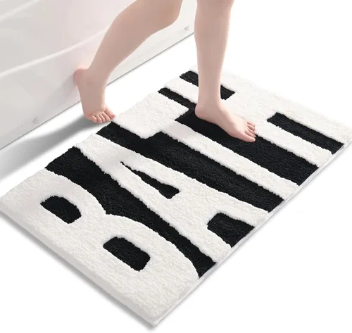 Miniatura 10 de Alfombras de baño beige, bonitas alfombras de baño antideslizantes, coloridas, gruesas, suaves, peludas, estéticas, superabsorbentes, para ducha, 16