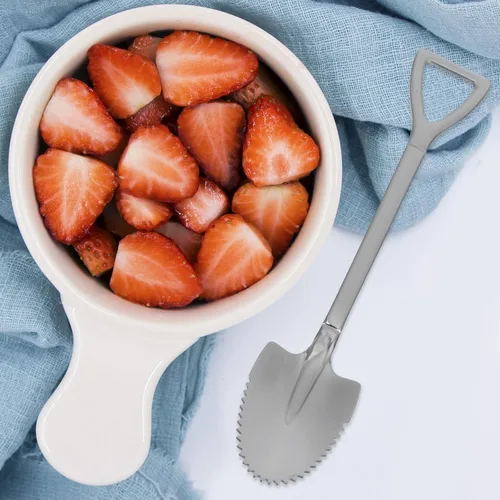 Miniatura 6 de Angoily Paquete de 4 cucharas de pomelo con borde dentado de acero inoxidable para sandía, cítricos, melón, melocotón, pala curvada, 6.18 pulgadas