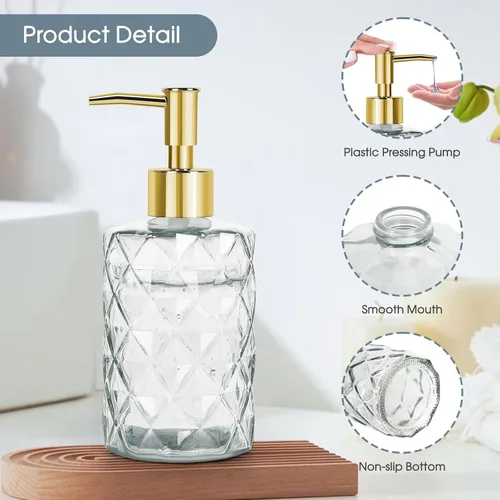 Miniatura 3 de Topsky Dispensador de jabón de vidrio con bomba de plástico, dispensador de jabón de manos líquido de 330 ml, bomba a prueba de óxido para cocina