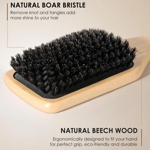 Miniatura 2 de Bsisme Cepillo de pelo, cepillos de cerdas de jabalí para mujeres, hombres y niños, cepillo de madera con cerdas naturales para cabello fino