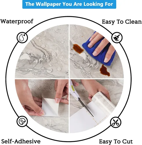 Miniatura 9 de CRE8TIVE Papel de contacto de mármol líquido beige plateado brillante de 12 x 80 pulgadas, encimeras de despegar y pegar, impermeable, autoadhesivo