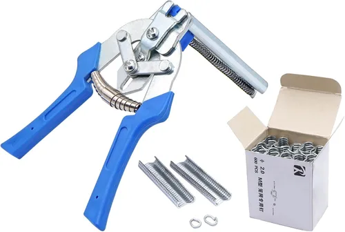 Miniatura 9 de Alicates de anillo de uñas tipo M para esgrima con 2400 clips M, kit de alicates de anillo de cerdo, herramienta de mano de reparación de tapicería