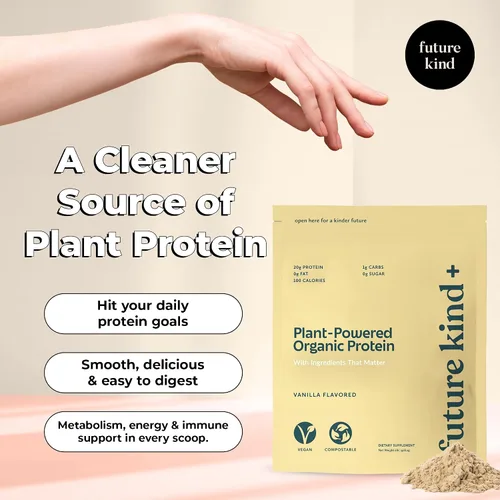 Miniatura 2 de Future Kind Proteína vegana en polvo, vainilla, proteína vegetal de guisantes para músculos magros con hierro y fibra, sin suero de leche, sin