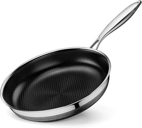 Innerwell Sartenes para Freír Antiadherentes de 8 Pulgadas, Sartén de Acero Inoxidable Tricapa Híbrida, Sartén de Cocina de Cerámica Titanio