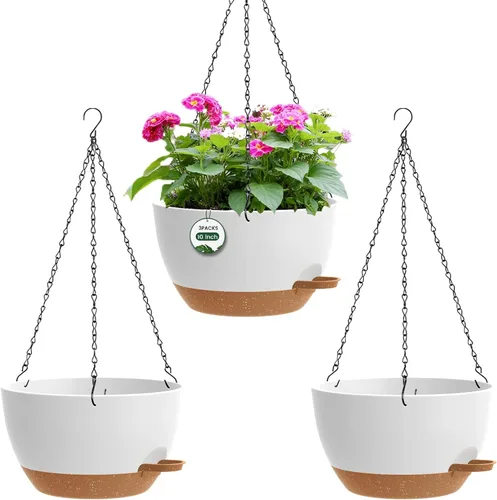 Miniatura 13 de Paquete de 3 10 macetas colgantes con cadenas, macetas de plástico de riego automático para plantas de interior y exterior, diseño de cadena