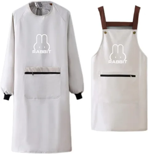 Miniatura 7 de Delantal de cocina para mujer con bolsillos grandes, delantal impermeable de manga larga para cocinar, hornear, limpiar el trabajo Verde