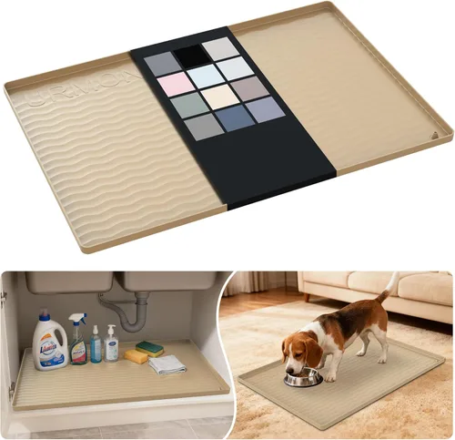 Miniatura 50 de URMONA Tapete de silicona impermeable para debajo del fregadero, 34 x 22 pulgadas, forro para estante de cocina y baño, protector de gabinetes