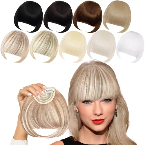 Miniatura 14 de Extensión de cabello rubio ceniza, clip de flequillo francés, grueso y natural, flequillo ordenado, flequillo recto con fleco con sienes, una pieza
